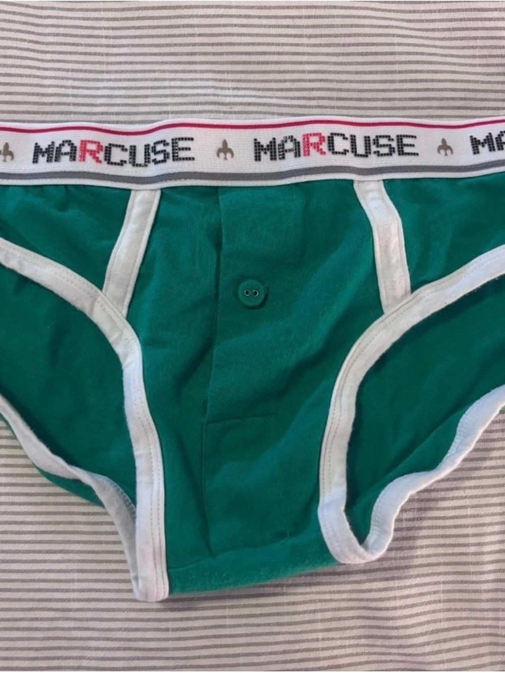 Marcuse Green Cotton Brief with White Trim